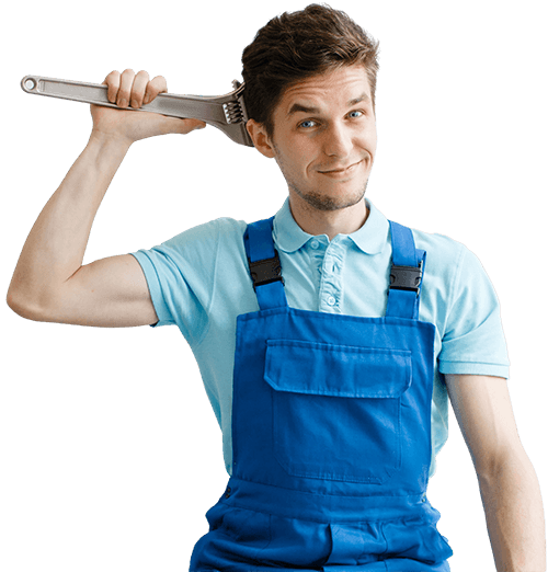 Smiling Plumber with Wrench in Hand
